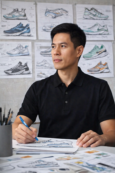 Nhà thiết kế giày thể thao bên bản vẽ sketch