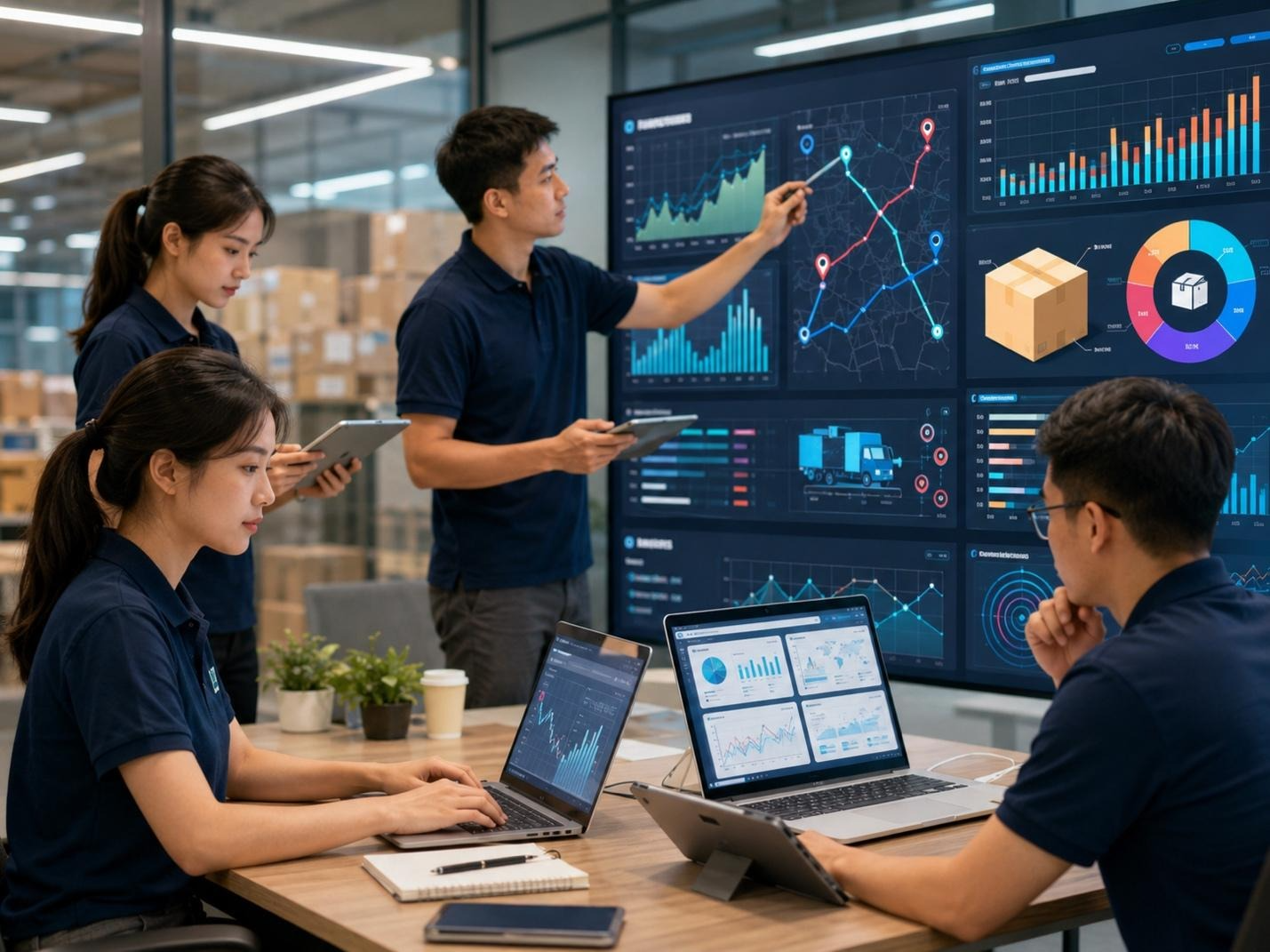 A group of people looking at a large screen
AI-generated content may be incorrect.