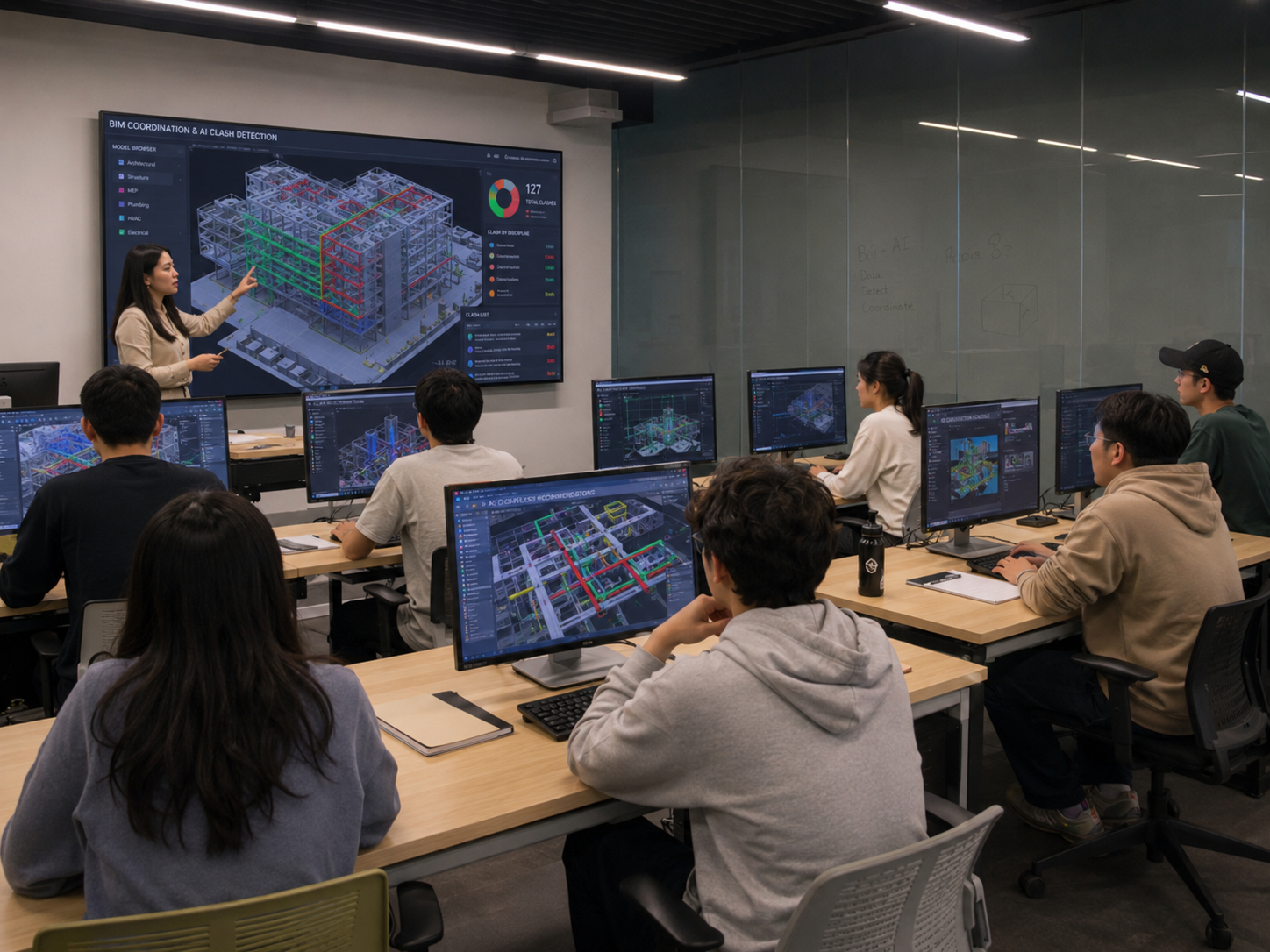 Không gian học tập gắn với công nghệ số, BIM, AI và dữ liệu kỹ thuật, giúp sinh viên kết nối kiến thức nền tảng với công cụ nghề nghiệp hiện đại.